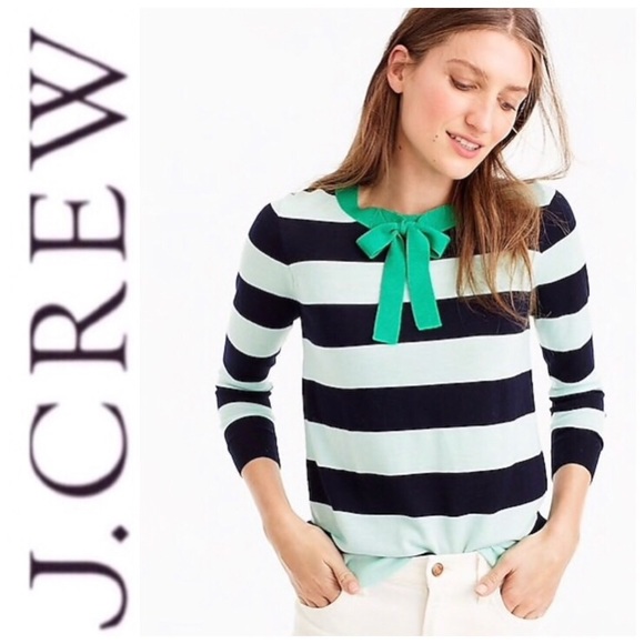 J. Crew Sweaters - J.Crew Tippi Tie Neck Stripe Sweater Navy/Mint M